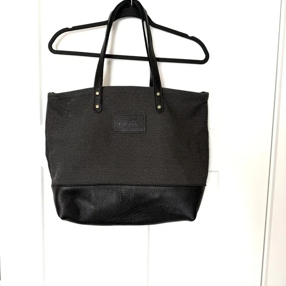New Portland Leather Goods Big Big Tote Grey Black Canvas Leather RARE HTF - Picture 2 of 6
